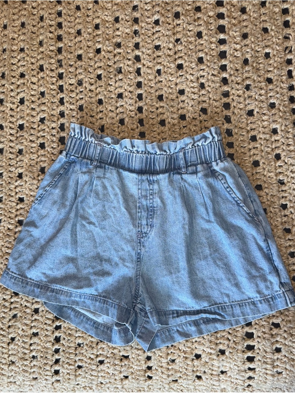 American Eagle Outfitters Light Blue High-Waist Paperbag Denim Shorts